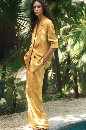Next Yellow Satin Jacquard Wide Leg Trousers