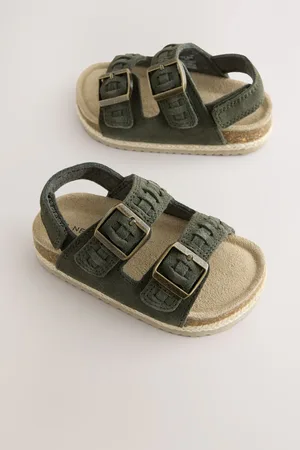 Next Khaki Standard Fit (F) Suede Leather Double Buckle Cushioned Footbed Sandals