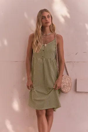 Next Khaki Green/ Button Down 100% Cotton Cami Summer Dress