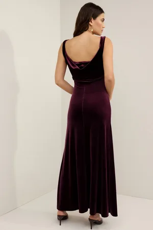 Next Burgundy Red V-Neck Velvet Maxi Dress