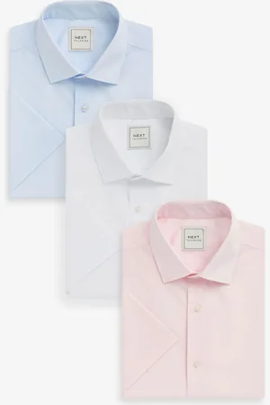 Next /Blue/Pink Slim Fit Easy Care Short Sleeve Smart Shirts 3 Pack