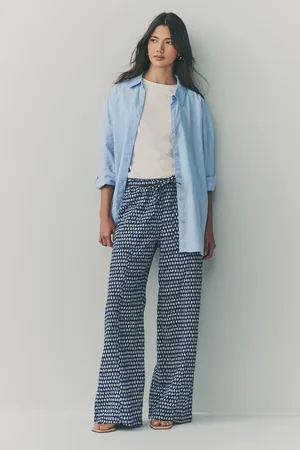 Next Wide Leg Pull-On Linen Blend Trousers