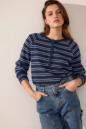 Next /Purple Stripe Long Sleeve Knitted Henley Top