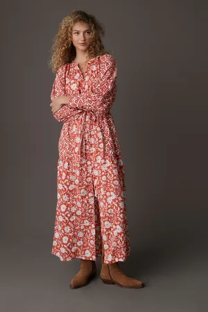 Next Red/ Floral Long Sleeve 100% Cotton Maxi Shirt Dress