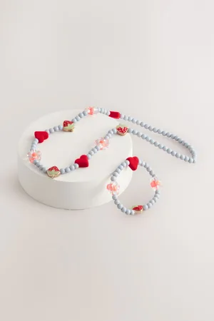 Next Strawberry and Heart Necklace and Bracelet Set