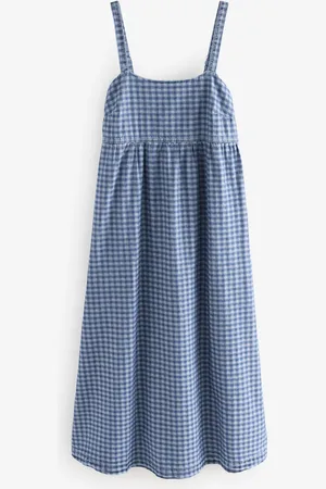 Next Gingham Strappy Denim 100% Cotton Midi Dress