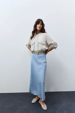 Next Linen Rich Textured Chambray Midi Skirt