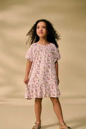 Next Lilac Purple Floral Puff Sleeve Summer Dress (3-16yrs)