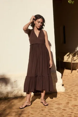 Next Chocolate Tiered Jersey 100% Cotton Maxi Dress