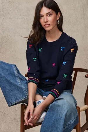 Next Blue with Rainbow Bows Crew Neck Long Sleeve Embroidered Jumper