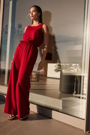 Next Red Wide Leg Trousers with Linen