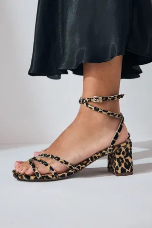 Next Leopard Print Forever Comfort Square Toe Leather Strappy Low Block Sandals