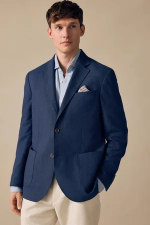 Next Blue Regular Fit Textured Linen Blend Blazer