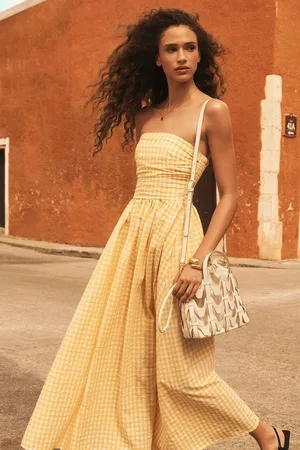 Next Yellow Gingham Seersucker Bandeau Midi Summer Dress