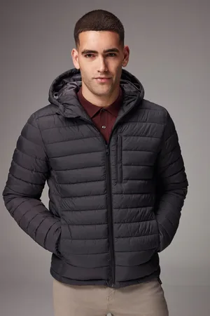 Next Charcoal Shower Resistant Lightweight Hooded Puffer Coat Jacket