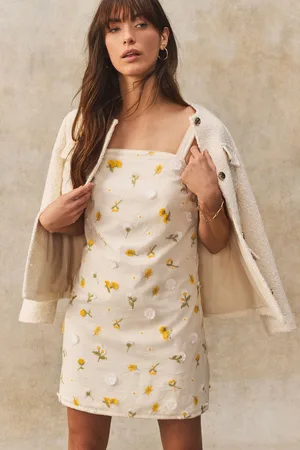 Next /Yellow Floral Ditsy Print Embroidered 100% Cotton Mini Dress
