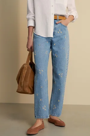Next Embroidered Floral 100% Cotton Column Mom Jeans
