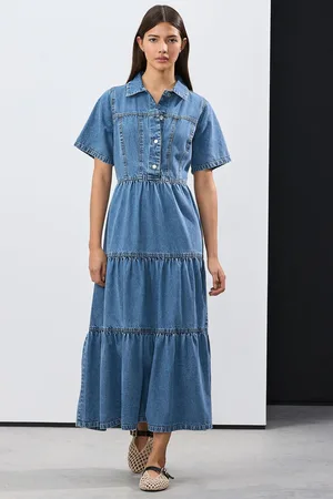 Next Bleach Tiered Seam Front 100% Cotton Midi Dress