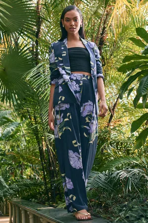 Next Floral Kew Gardens Wide Leg Trousers with Linen