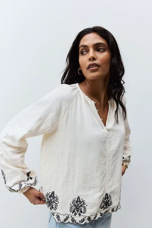 Next Cream/ Long Sleeve Embroidered Scallop Hem Blouse