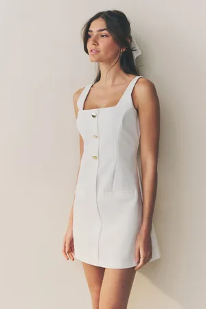 Next Square Neck Gold Button Mini Dress