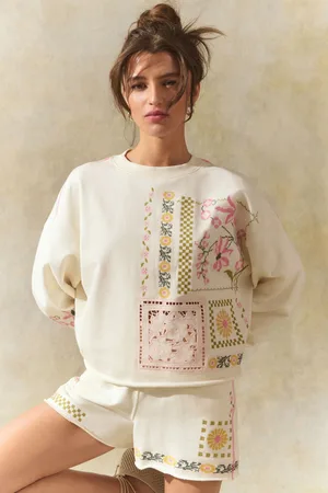 Next Ecru 100% Cotton Pretty Floral Embroidered Graphic Shorts