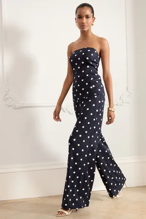 Next /White Polka Dot Wide Leg Trousers with Linen