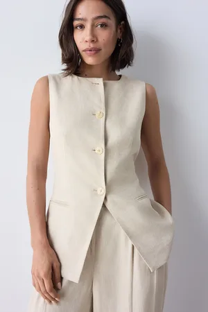 Next Natural Linen Rich Square Neck Waistcoat