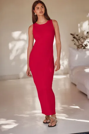 Next Red Ribbed Racer Back Sleeveless Maxi Length Dress