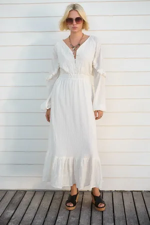 Next Long Sleeve Embroidery Midi 100% Cotton Dress