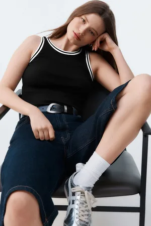 Next /White Ribbed Racer Tank Vest Sleeveless Top