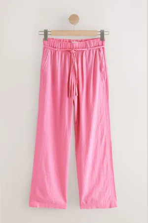 Next Tie Waist Wide Leg Linen Blend Trousers