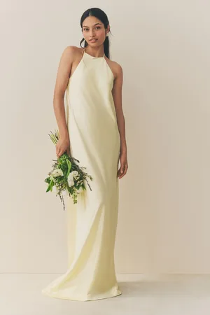 Next Pastel Yellow High Neck Satin Maxi Dress