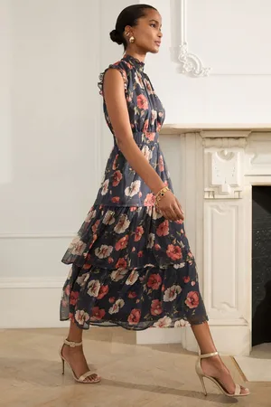 Next Blue Floral Printed High Neck Tiered Occasion Maxi Dress