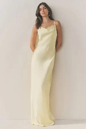 Next Pastel Yellow Bridesmaid Satin Cowl Neck V-Back Maxi Dress