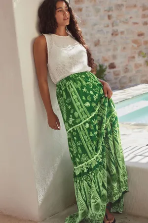 Next Feather Print 100% Cotton Tiered Maxi Skirt