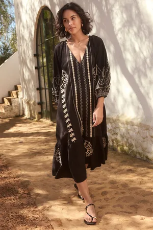 Next /White Embroidered Long Sleeve Midi Dress