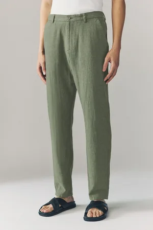 Next Khaki Elasticated Waist Textured Linen Blend Trousers