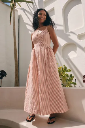 Next Rust 100% Cotton Textured Seersucker Midi Dress