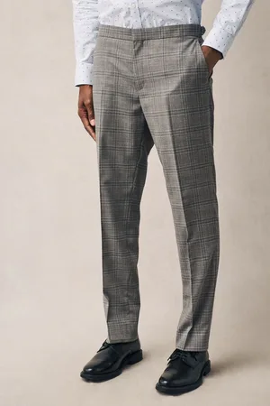 Next Taupe Tailored Fit Check Texture Suit Trousers