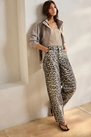 Next Leopard Print 100% Cotton Barrel Leg Jeans