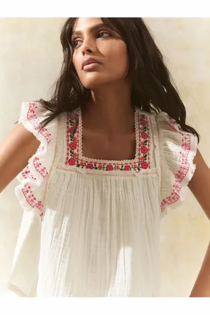 Next Soft Short Sleeve Embroidered Square Neck Blouse