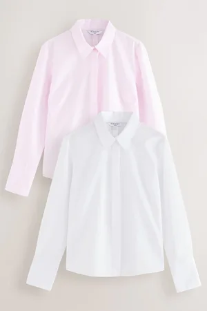 Next /Pink Fitted Collared Essential Long Sleeve Shirts 2 Pack