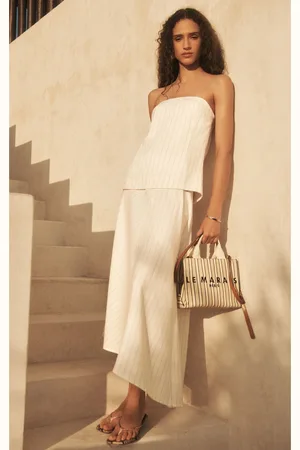 Next & White Striped Asymmetric Midi Skirt with Linen