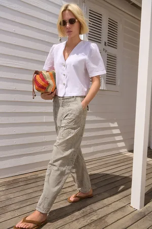 Next Sage 100% Cotton Embroidered Trousers