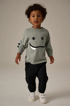 Next Khaki Long Sleeve Monster Character T-Shirt (3mths-7yrs)