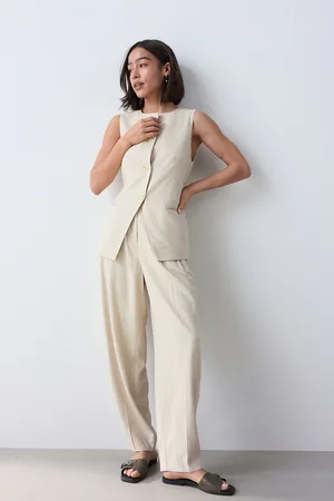 Next Elasticated Linen Rich Tapered Trousers