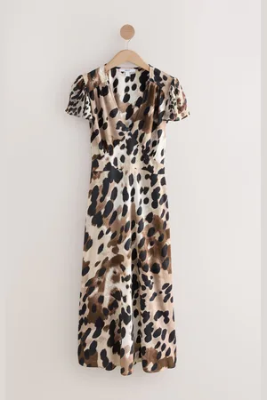 Next Cow Animal Print Flutter Sleeve V-Neck Tie Waist Maxi Dress