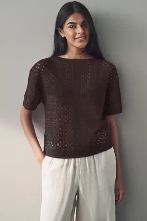 Next Chocolate Short Sleeve Crochet Crew Neck T-Shirt