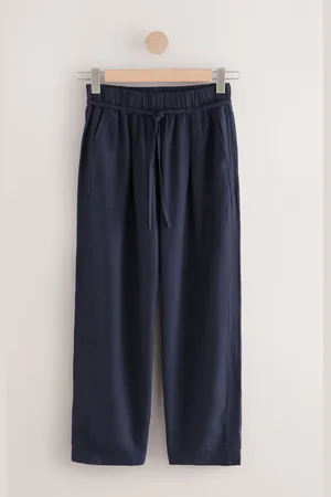 Next Tie Waist Barrel Leg Linen Blend Trousers